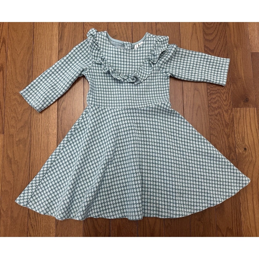 Janie and Jack Girls Plaid Ruffle Jacquard Dress Blue Girls 6 EUC